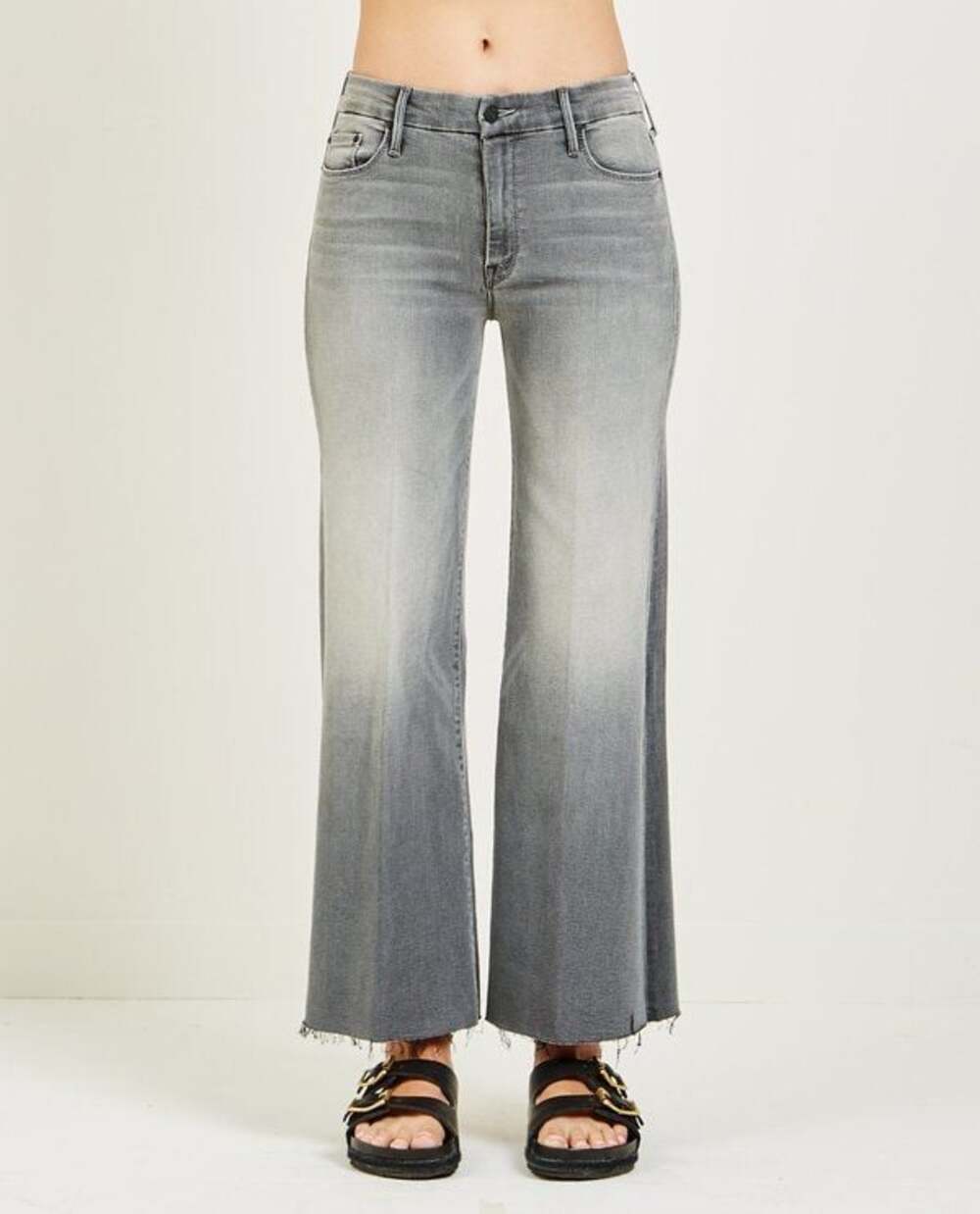MOTHER The Roller Ankle Fray Jeans Supermoon Gray Wide Leg Raw Hem Size 29